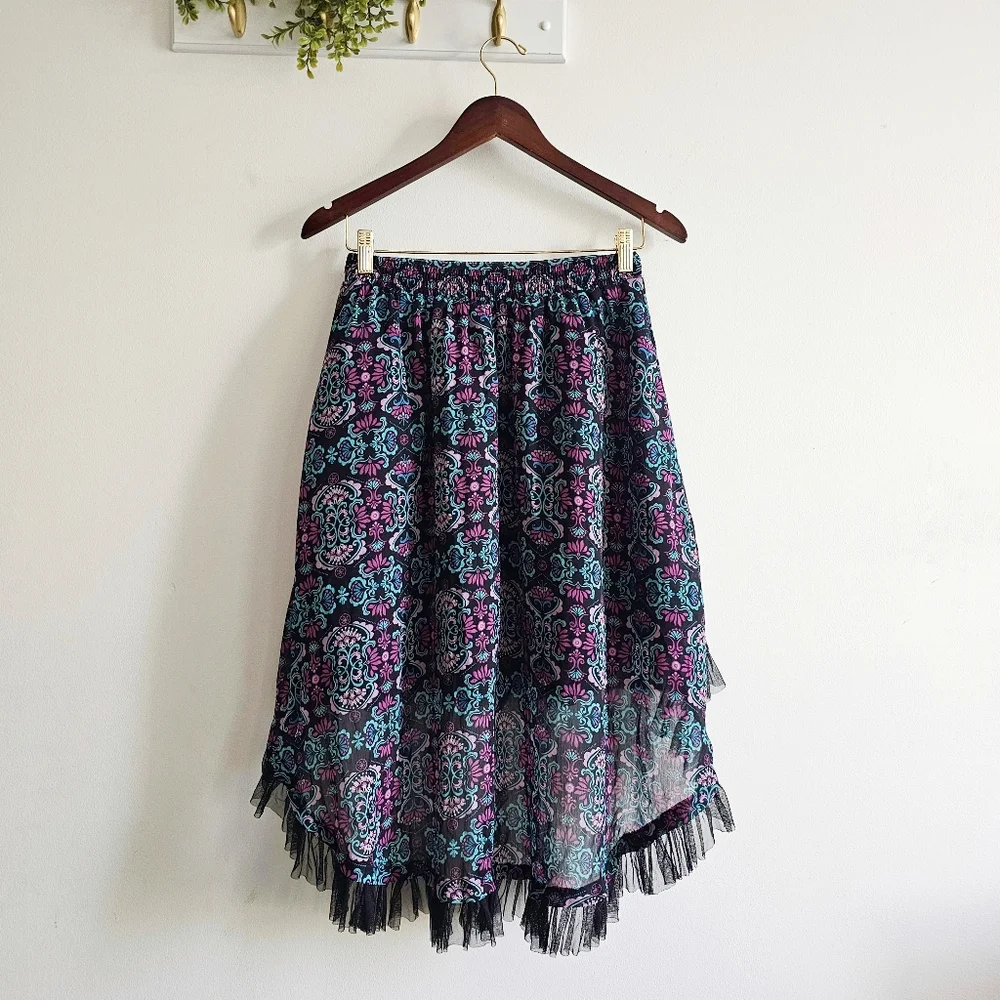 Disney Descendants 2 Skirt Evie Inspired Hi-Low Tulle Hem Floral Big Girl Size L